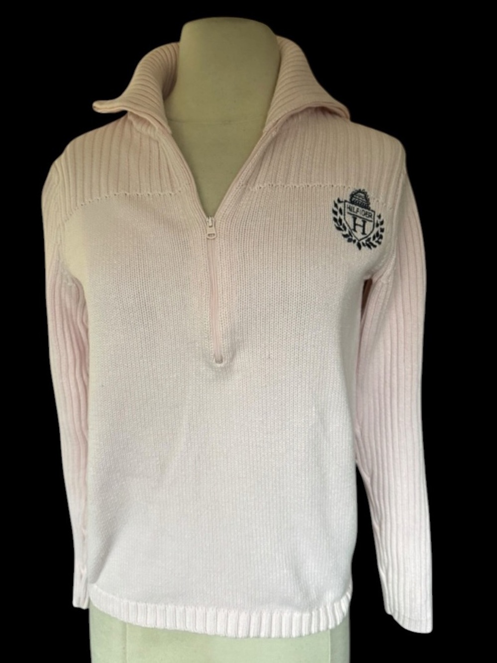 Tommy Hilfiger Pale Pink Quarter Front Zip 100% Cotton Pullover Sweater